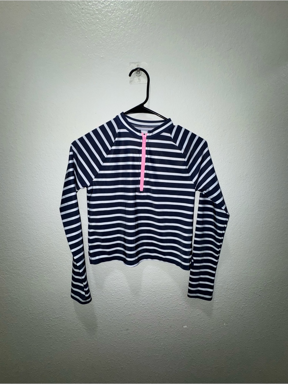 GAP Navy & White Striped Long-Sleeve Rashguard with Pink Zip